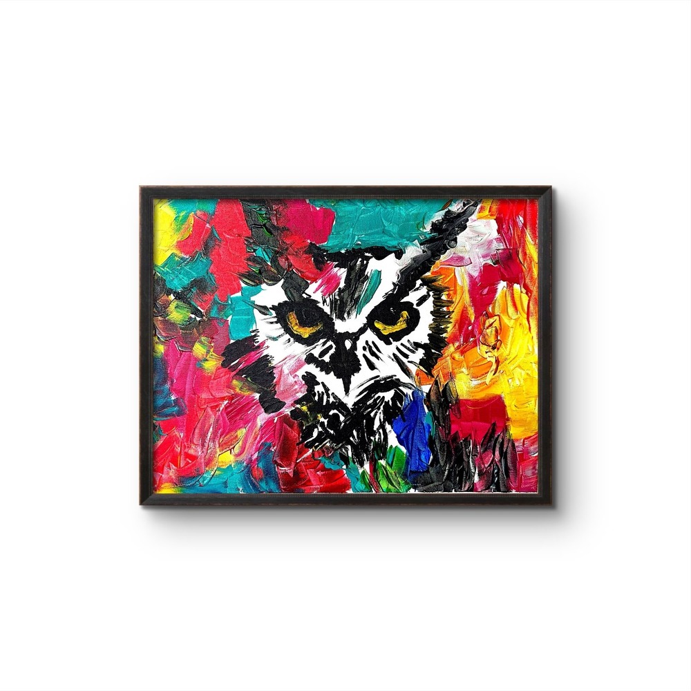 Papa Diouf Owl Painting Original Acrylic Animal Canvas Art 16x20 New